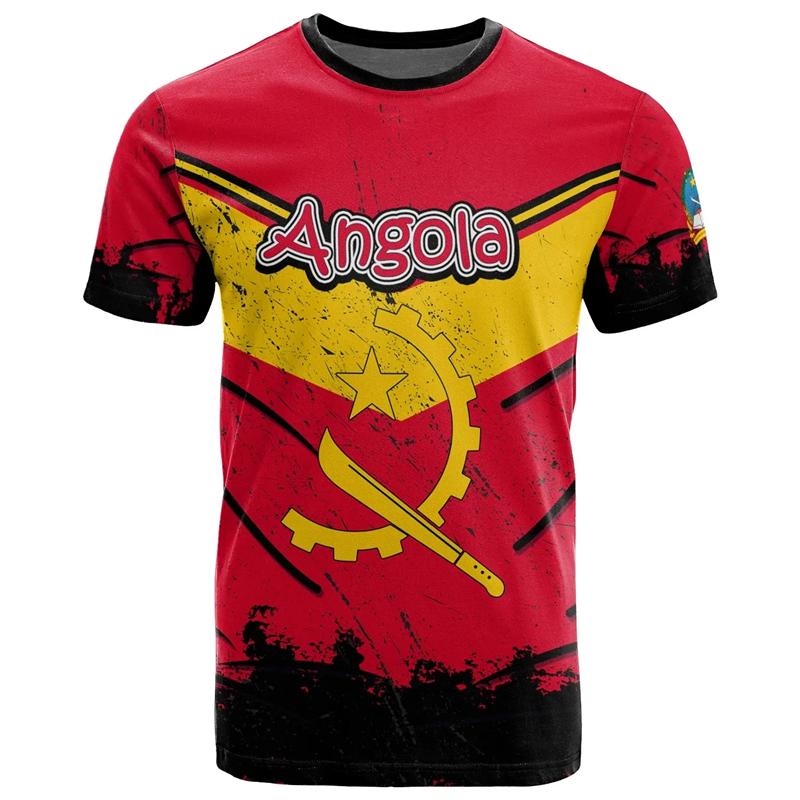 Angola Flagge Sommer Herren T-Shirt Angolanisches Nationales 3D-Druck T-Shirt Übergroße Gym Tops Sport Fitness Kurzarm T-Shirts XL von Joom DACH