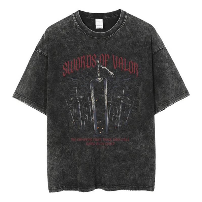 Anime Berserk Guts Acid T-Shirt Retro Vintage Washed Graphic Tees Herren Baumwolle Casual Kurzarm T-Shirt Tops 2XL von Joom DACH