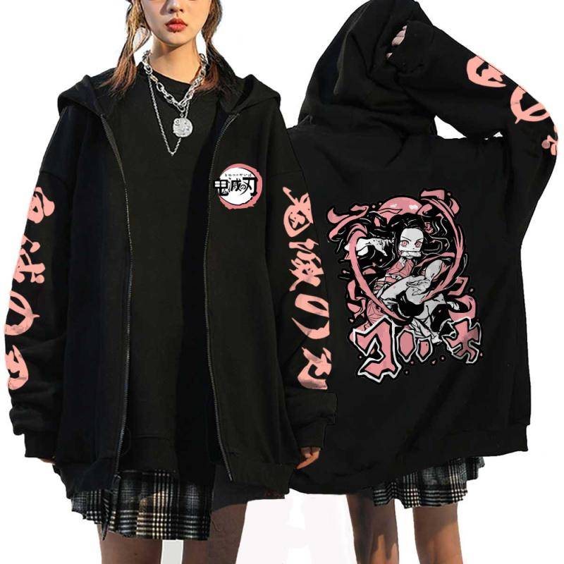 Anime Dämon Slayer Hoodies Kamado Nezuko Print Zip Up Jacke Hip Hop Streetwear Sweatshirts Frauen Harajuku Casual Mäntel Y2K Tops M von Joom DACH