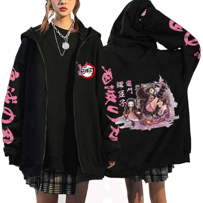Anime Dämon Slayer Hoodies Kamado Nezuko Print Zip Up Jacke Hip Hop Streetwear Sweatshirts Frauen Harajuku Casual Mäntel Y2K Tops S von Joom DACH