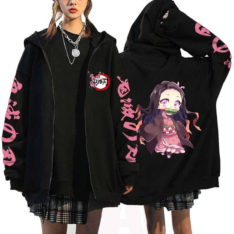 Anime Dämon Slayer Hoodies Kamado Nezuko Print Zip Up Jacke Hip Hop Streetwear Sweatshirts Frauen Harajuku Casual Mäntel Y2K Tops S von Joom DACH