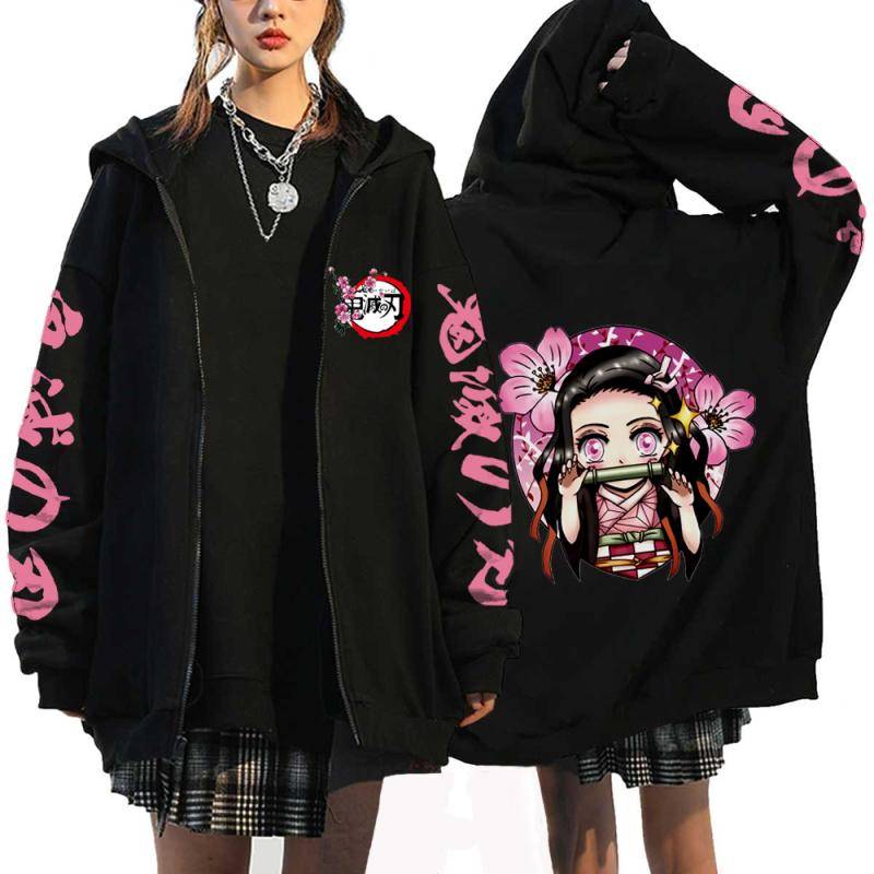 Anime Dämon Slayer Hoodies Kamado Nezuko Print Zip Up Jacke Hip Hop Streetwear Sweatshirts Frauen Harajuku Casual Mäntel Y2K Tops S von Joom DACH