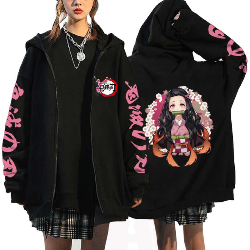 Anime Dämon Slayer Hoodies Kamado Nezuko Print Zip Up Jacke Hip Hop Streetwear Sweatshirts Frauen Harajuku Casual Mäntel Y2K Tops S von Joom DACH