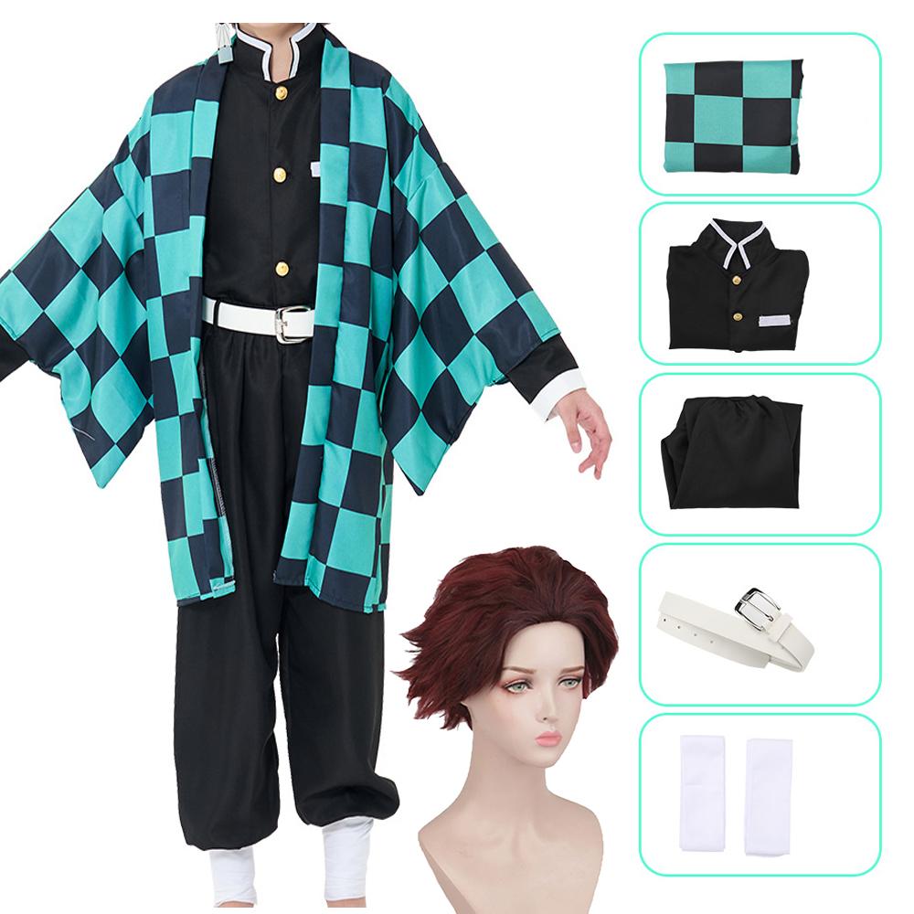 Anime Dämon Slayer Kamado Tanjirou Cosplay Kostüm Kimetsu No Yaiba Cartoon Kostüm Sutis Perücken Halloween Für Kinder Erwachsene CosParty as the picture-140&Cos von Joom DACH
