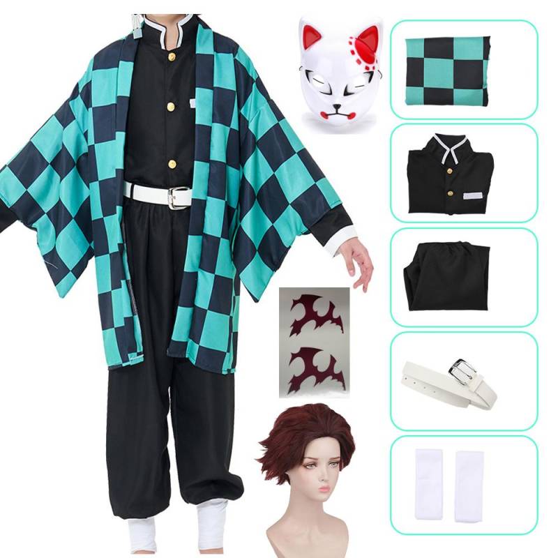 Anime Dämon Slayer Kamado Tanjirou Cosplay Kostüm Kimetsu No Yaiba Cartoon Kostüm Sutis Perücken Halloween Für Kinder Erwachsene CosParty as the picture-150&Cos von Joom DACH