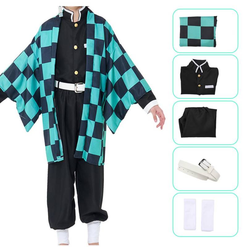 Anime Dämon Slayer Kamado Tanjirou Cosplay Kostüm Kimetsu No Yaiba Cartoon Kostüm Sutis Perücken Halloween Für Kinder Erwachsene CosParty as the picture-M&Cos von Joom DACH