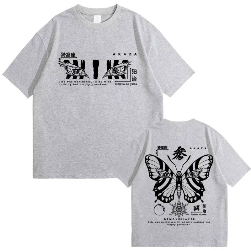 Anime Demon Slayer Akaza Schmetterlingsaugen Grafik T-Shirts Herren Damen Kleidung Mode Übergroße Streetwear Mann Lässiges Baumwoll-T-Shirt XL von Joom DACH