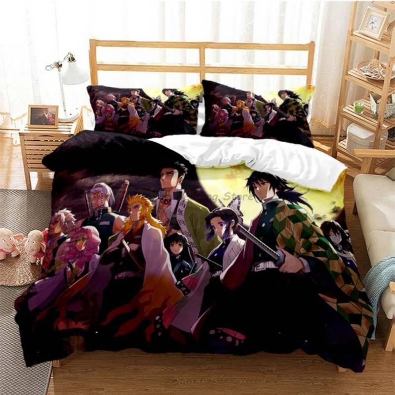 Anime Demon Slayer Bettwäsche-Set, japanische Cartoon-Bettwäsche, 200 x 220 cm, für Teenager und Mädchen, Twin, Single, Queen, King, Full, Bettbezug-Sets EU Single 135x200cm von Joom DACH