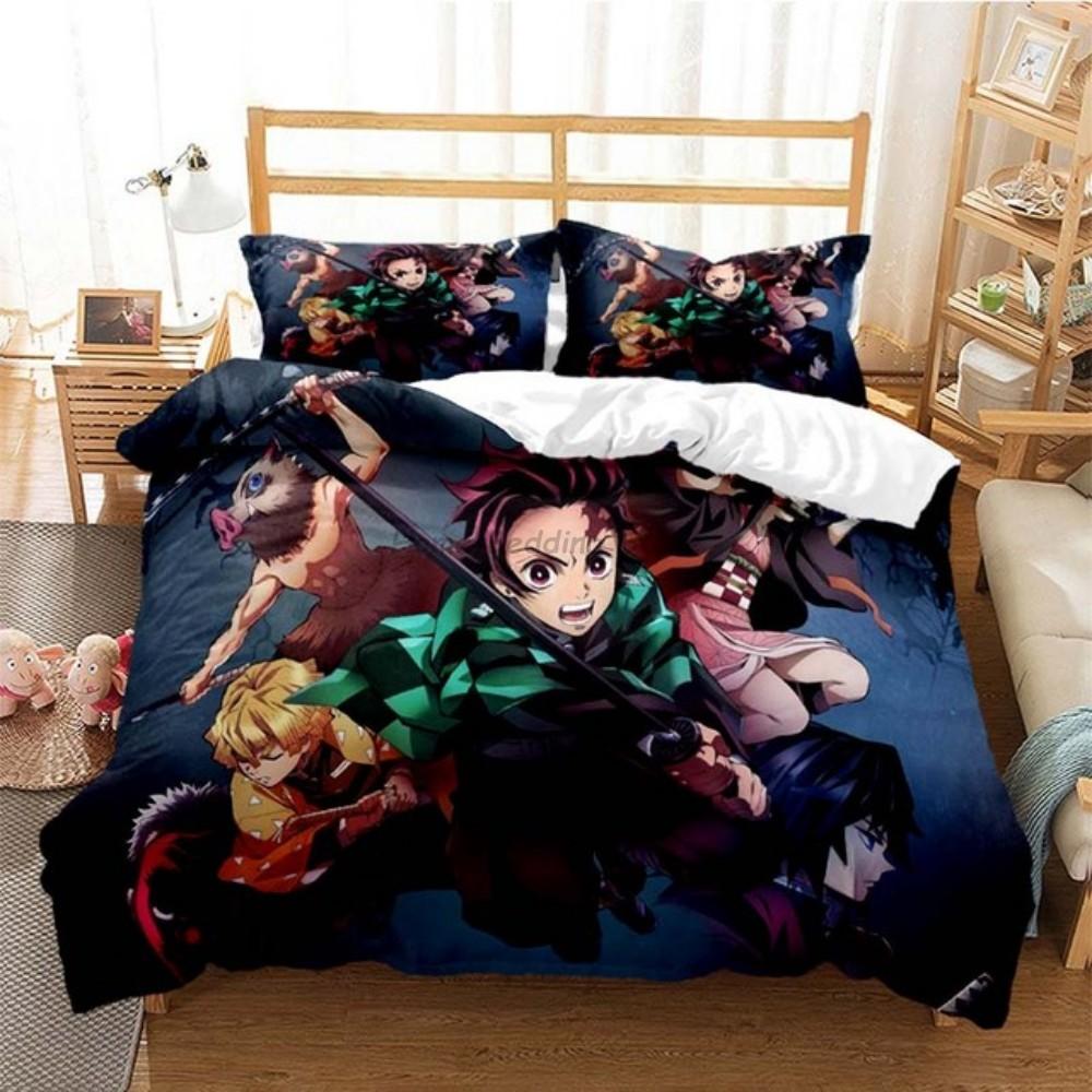 Anime Demon Slayer Bettwäsche-Set, japanische Cartoon-Bettwäsche, 200 x 220 cm, für Teenager und Mädchen, Twin, Single, Queen, King, Full, Bettbezug-Sets EU Single 135x200cm von Joom DACH