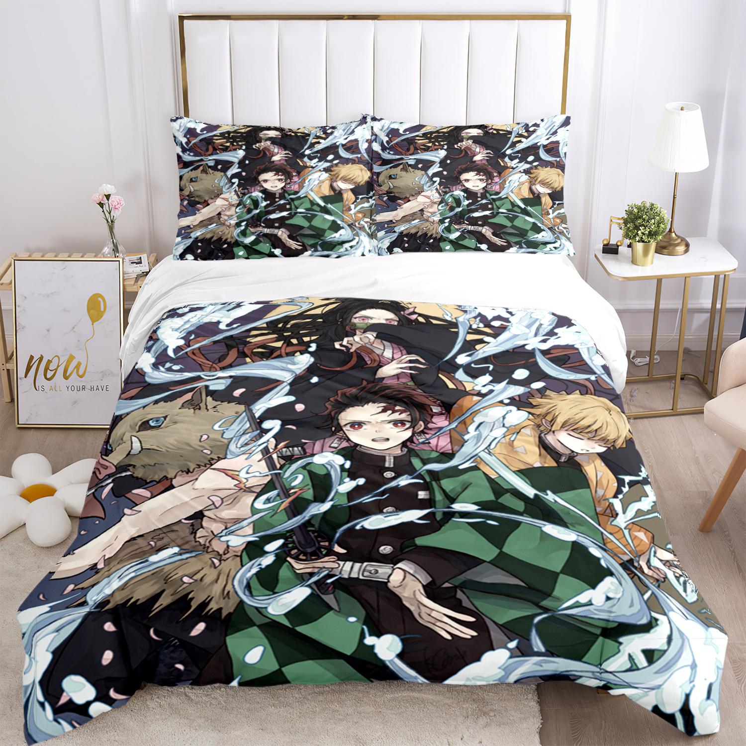 Anime Demon Slayer Druck Bettwäsche Set 2/3 Teile Nezuko Bettwäsche Queen Doppel Einzel King Size Bettbezug Set Kinder Erwachsene Geschenk Eu Twin 135x200cm von Joom DACH