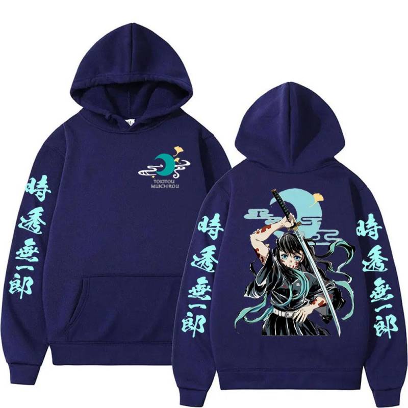 Anime Demon Slayer Muichiro Tokito Print Hoodie Herren Damen Lässig Langarm Übergroßes Sweatshirt Hohe Qualität Pullover mit Kapuze XL navy blau von Joom DACH