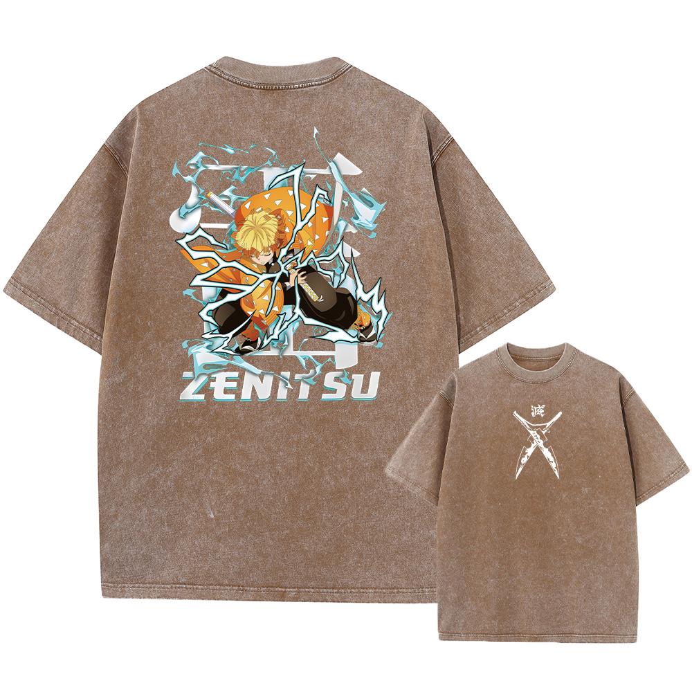 Anime Demon Slayer Print Acid T-Shirt Herren Damen Gewaschene Baumwoll-T-Shirts Retro Harajuku Oversized T-Shirt Harajuku L von Joom DACH