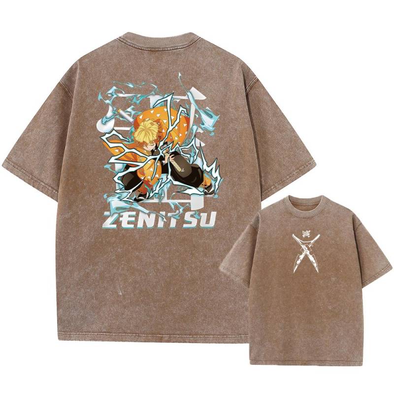 Anime Demon Slayer Print Acid T-Shirt Herren Damen Gewaschene Baumwoll-T-Shirts Retro Harajuku Oversized T-Shirt Harajuku L von Joom DACH