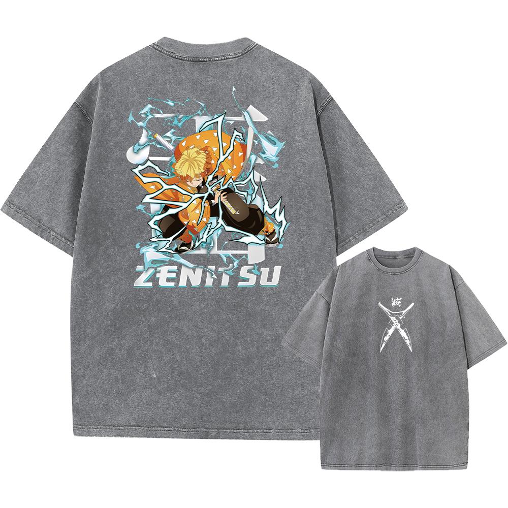 Anime Demon Slayer Print Acid T-Shirt Herren Damen Gewaschene Baumwoll-T-Shirts Retro Harajuku Oversized T-Shirt Harajuku M von Joom DACH