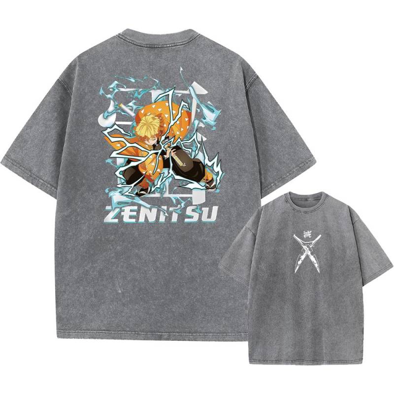 Anime Demon Slayer Print Acid T-Shirt Herren Damen Gewaschene Baumwoll-T-Shirts Retro Harajuku Oversized T-Shirt Harajuku M von Joom DACH