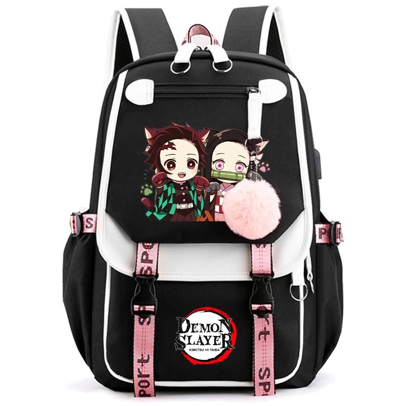Anime Demon Slayer Rucksack für Frauen Canvas Laptoptasche Zurück zur Schultasche für Mädchen Jungen Schultasche Männer Frauen Reisetasche Mochila von Joom DACH