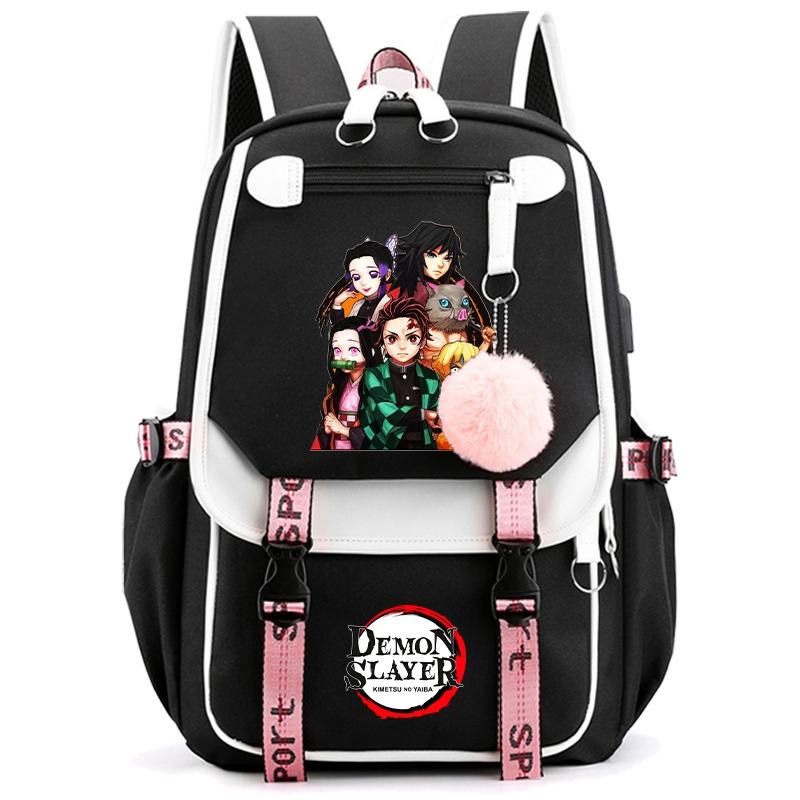 Anime Demon Slayer Rucksack für Frauen Canvas Laptoptasche Zurück zur Schultasche für Mädchen Jungen Schultasche Männer Frauen Reisetasche Mochila von Joom DACH