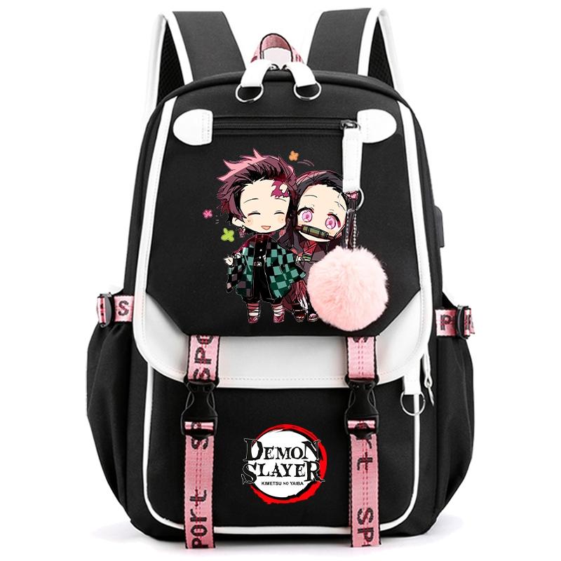 Anime Demon Slayer Rucksack für Frauen Canvas Laptoptasche Zurück zur Schultasche für Mädchen Jungen Schultasche Männer Frauen Reisetasche Mochila von Joom DACH