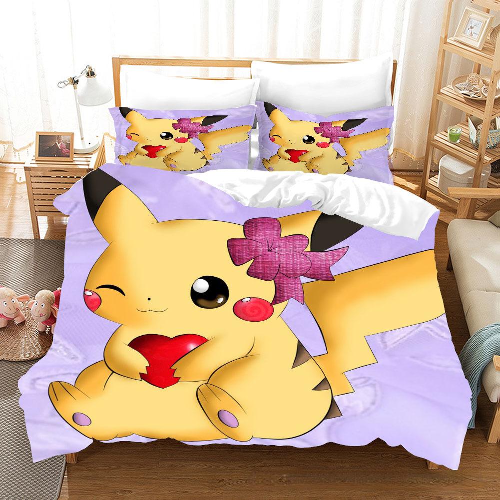Anime Design Bettbezug-Set, Pikachu Kinderbettbezug und Kissenbezug 75*50cm, Cartoon Kinderbettwäsche-Set mit Reißverschluss 135*200cm von Joom DACH