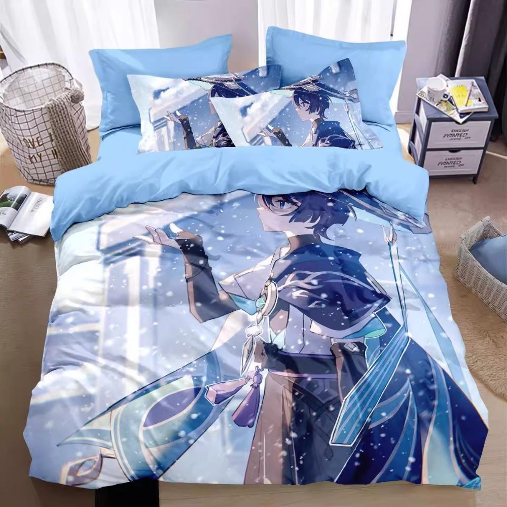 Anime-Figur,Mikrofaser-Bettwäschesets,Kinderbettwäsche mit Reißverschluss,Zimmerdekor,Bettbezug für Jugendliche, Erwachsene, Lila' 90x200cm von Joom DACH