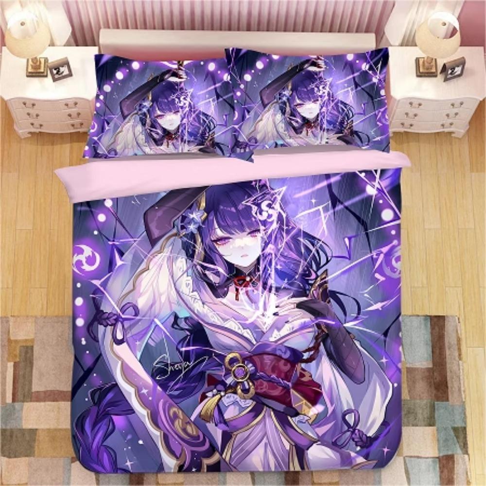 Anime-Figur,Mikrofaser-Bettwäschesets,Kinderbettwäsche mit Reißverschluss,Zimmerdekor,Bettbezug für Jugendliche, Erwachsene, Lila' 90x200cm von Joom DACH