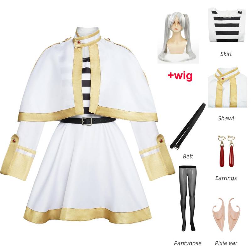 Anime Frieren At The Funeral Frieren Cosplay Kostüm Kostüm Mantel Rock Gürtel Ohrringe Outfits für Frauen Halloween xl von Joom DACH