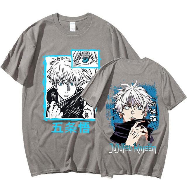 Anime Jujutsu Kaisen Satoru Gojo Grafik Gedruckt T-shirt Männer Frauen Casual Kurzen Ärmeln Baumwolle Sommer T-shirts Übergroßen Gothic Streetwear XS dunkelgrau von Joom DACH