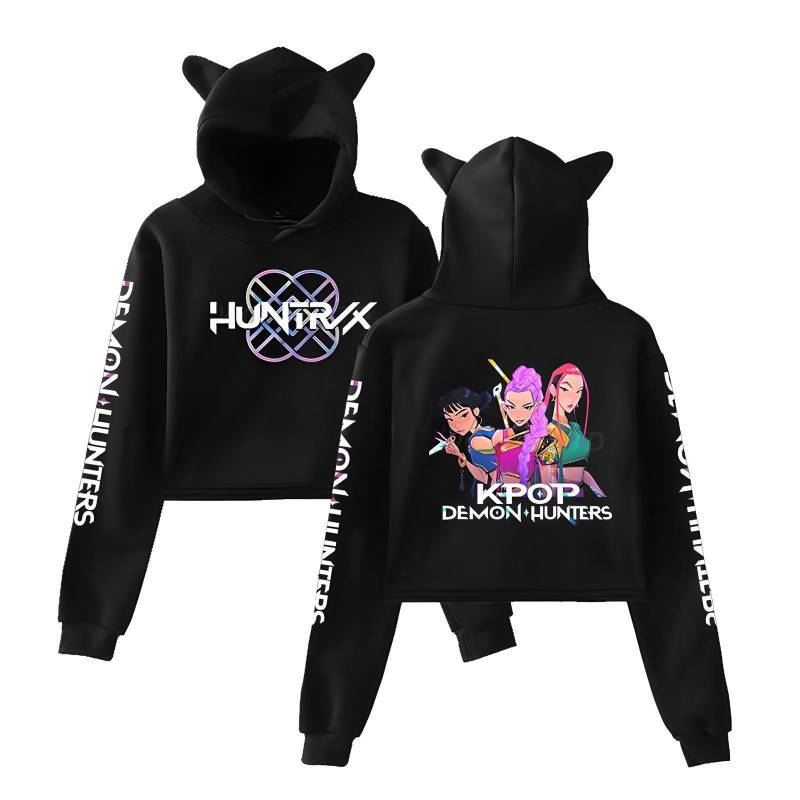 Anime K-Pop Dämonenjäger Crop Katzenohren Langarm Sweatshirt Saja Jungen Cosplay Kostüm Mode Hoodie für Frauen Mädchen M schwarz von Joom DACH