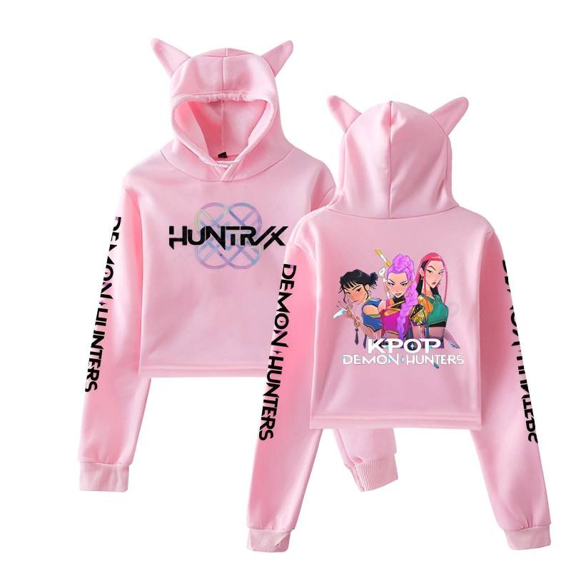 Anime K-Pop Dämonenjäger Crop Katzenohren Langarm Sweatshirt Saja Jungen Cosplay Kostüm Mode Hoodie für Frauen Mädchen S rosa von Joom DACH