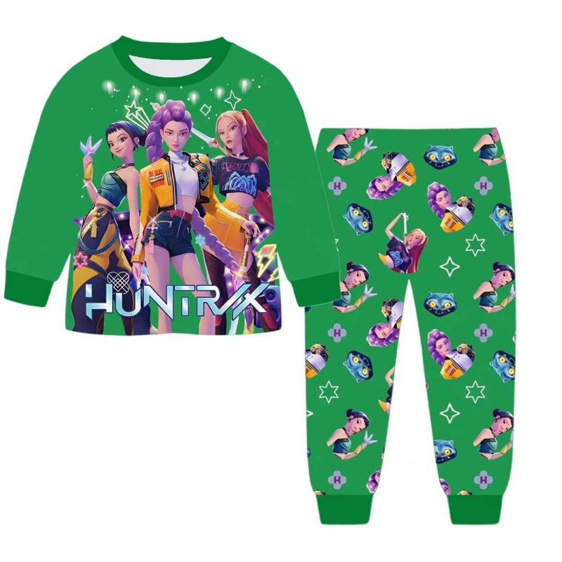 Anime Kpop Dämonenjäger Zoey Kostüm Herbst Pyjamas für Kinderbekleidung 3-14 Jahre Kinder Huntrix Rumi Mädchen T-Shirt Hosen Sets 140cm(8-9Years) grün von Joom DACH