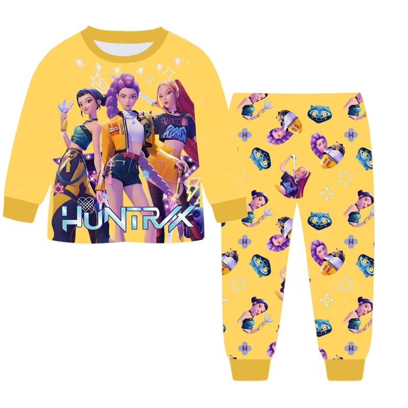 Anime Kpop Dämonenjäger Zoey Kostüm Herbst Pyjamas für Kinderbekleidung 3-14 Jahre Kinder Huntrix Rumi Mädchen T-Shirt Hosen Sets 140cm(8-9Years) gelb von Joom DACH