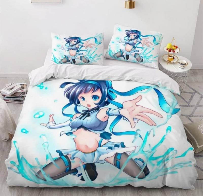 Anime Mädchen Cartoon Bettwäsche Set 3-teilig 3D Druck Anime Bettbezug mit Reißverschluss Mikrofaser Teenager Bettdeckenbezüge mit 2 Kissenbezügen 90x200cm von Joom DACH