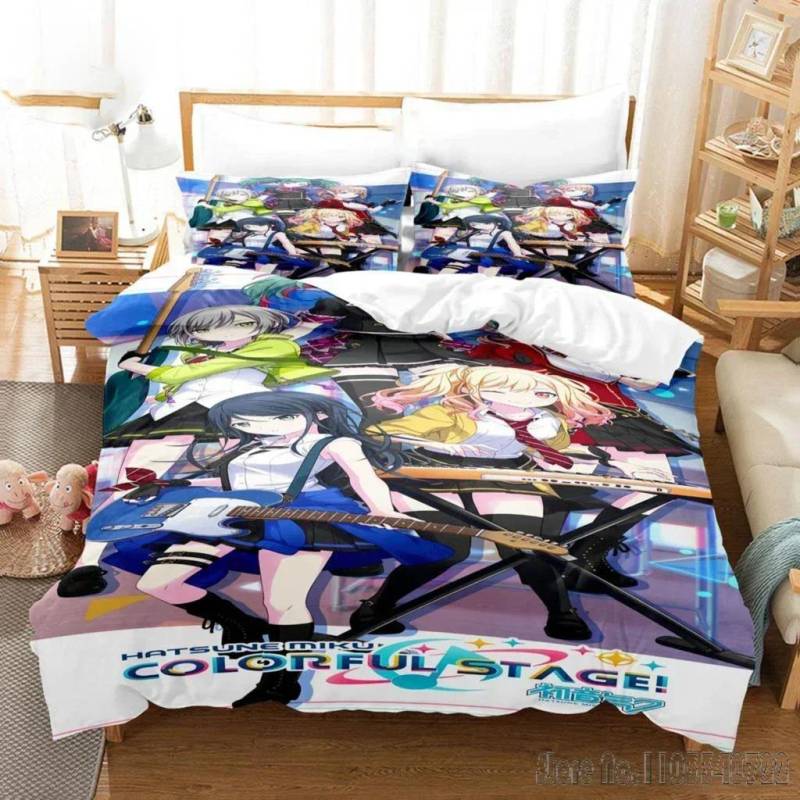 Anime Mädchen Hatsune Miku Schwache Stimme Bettbezug Set HD Bettdeckenbezug für Kinder Bettwäschesets Bettwäsche Schlafzimmerdeko Baby 120x150cm von Joom DACH