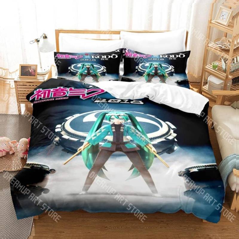 Anime Mädchen Hatsune Miku Schwache Stimme Bettbezug Set HD Bettdeckenbezug für Kinder Bettwäschesets Bettwäsche Schlafzimmerdeko EU Single 90x200cm von Joom DACH