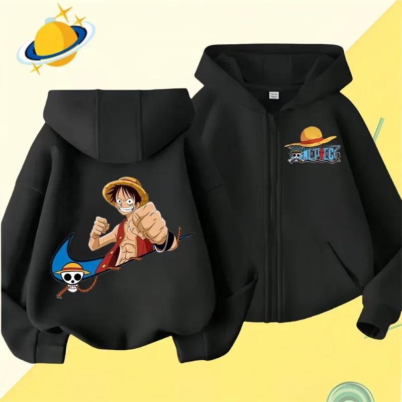 Anime One Piece Kinder-Kapuzenpullover mit Reißverschluss und Cartoon-Aufdruck, Herbst/Winter, langärmeliges Kapuzen-Sweatshirt, lässiges Oberteil für Jungen und Mädchen S von Joom DACH