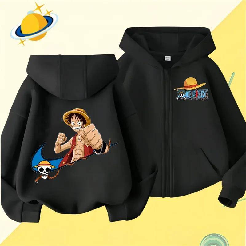 Anime One Piece Kinder-Kapuzenpullover mit Reißverschluss und Cartoon-Aufdruck, Herbst/Winter, langärmeliges Kapuzen-Sweatshirt, lässiges Oberteil für Jungen und Mädchen S von Joom DACH
