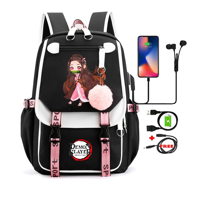 Anime-Rucksack, Taschen, Dämonentöter Nezuko, Kawaii-Cartoon-Schultasche für Erwachsene, großes Fassungsvermögen, Manga zum täglichen Reisen, Büchertaschen für Mädchen von Joom DACH