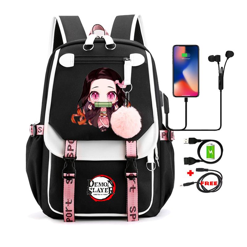 Anime-Rucksack, Taschen, Dämonentöter Nezuko, Kawaii-Cartoon-Schultasche für Erwachsene, großes Fassungsvermögen, Manga zum täglichen Reisen, Büchertaschen für Mädchen von Joom DACH