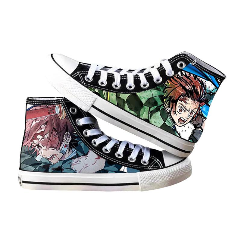 Anime Schuhe Ghost Slayer Tanjiro Sneakers Freizeitschuhe für Männer Frauen Segeltuchschuhe 35 grün/braun von Joom DACH