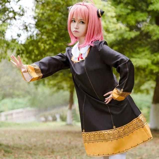 Anime Spy X Familie Kostüm Anya Forger Cosplay Kostüm Anzüge Kleid Schwarz Uniform Rock Mädchen Schule Kinder Erwachsene Weibliche Outfits Cos Eden Academy XXS/140 von Joom DACH