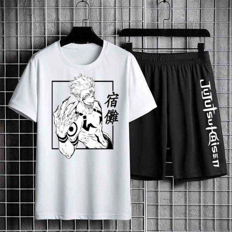 Anime T-shirt Unisex Jogginghose Männlichen Jujutsu Kaisen Set Anime Short-set Kurzarm Sets Streetwear Kleidung für Männer L von Joom DACH