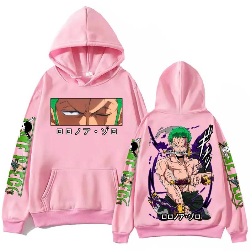 Anime Zoro Hoodie Harajuku Hip Hop Hoodies Herren Sweatshirts Kapuze Tasche Streetwear Kleidung Pullover Tops Sweatshirt Geschenk 4XL rosa von Joom DACH