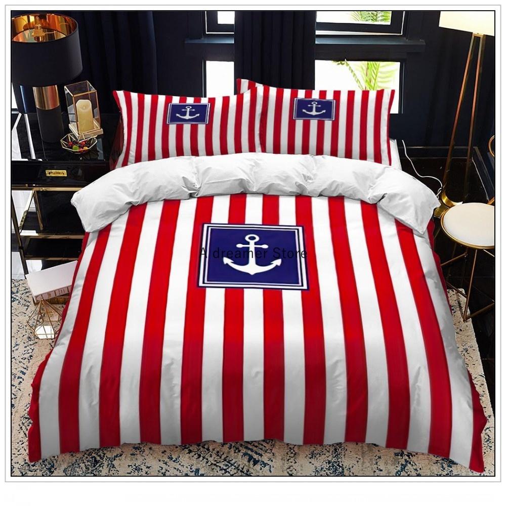 Anker-Bettwäscheset im Ozean-Stil, Bettbezug, Einzel- und Doppel-Heimtextilien mit Kissenbezug für Kinder und Jungen, Heimdekoration, weicher Bettbezug cot size 70x130cm2pc von Joom DACH