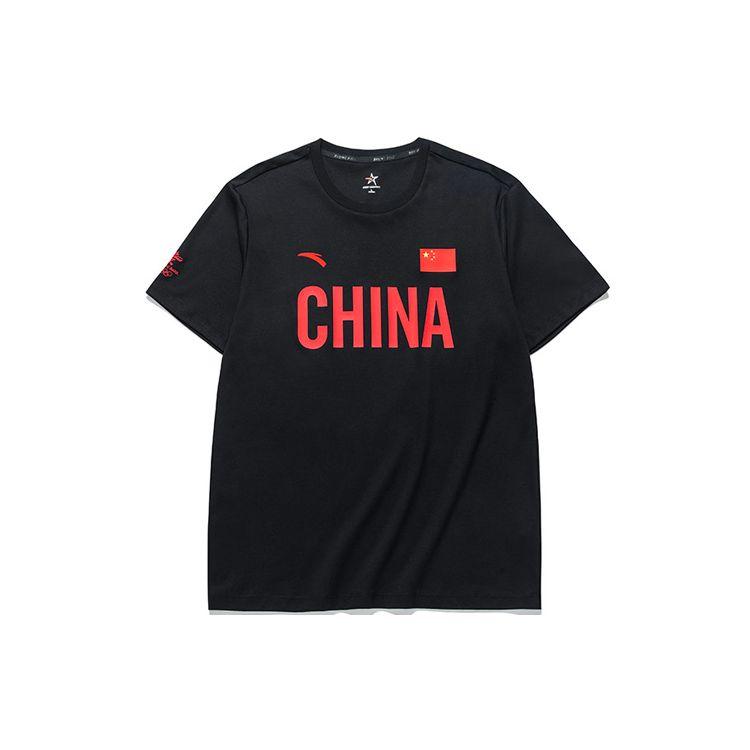 Anta Nationalflaggen-Serie, Rundhalsausschnitt, lässig, sportlich, kurzärmelig, Unisex-Oberteil, Schwarz 172030109-2 XS von Joom DACH