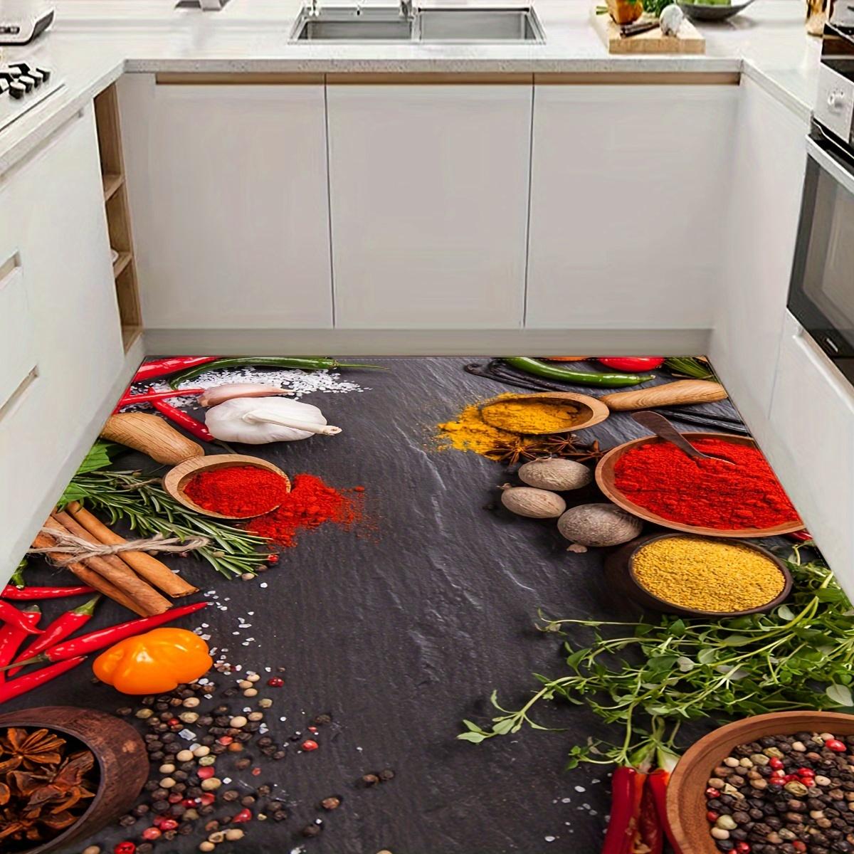 Anti-Rutsch-Teppiche mit Gewürzmuster, Küchenmatte, weich, verdickt, für die Küche, wasserdicht, Vintage, saugfähig, rutschfest, ölbeständig, Bodenmatte, Läufer 160*200cm von Joom DACH