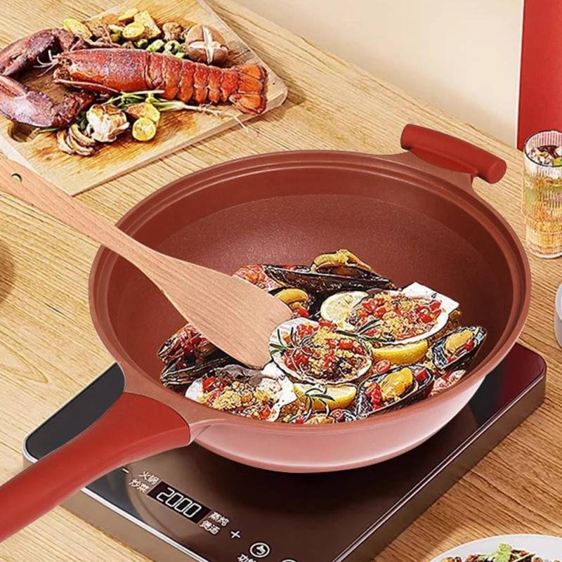 Antihaftbeschichteter Ton-Wok mit Dampfkorb, 12,6 Zoll, multifunktionaler Keramik-Ton-Antihaft-Mikrodrucktopf, 2-in-1-Mikrodruck- und Induktionsboden von Joom DACH