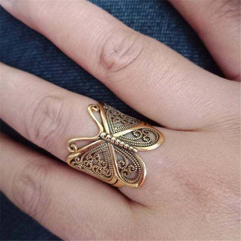 Antik-Gold-Silber-Farbe, hohler Schmetterling, verstellbarer Ring für Frauen, bezaubernder böhmischer Schmuck, Geschenk gold Antik-Gold-Silber-Farbe, hohler Schmetterling, verstellbarer Ring für Frauen, bezaubernder böhmischer Schmuck, Geschenk gold von Joom DACH