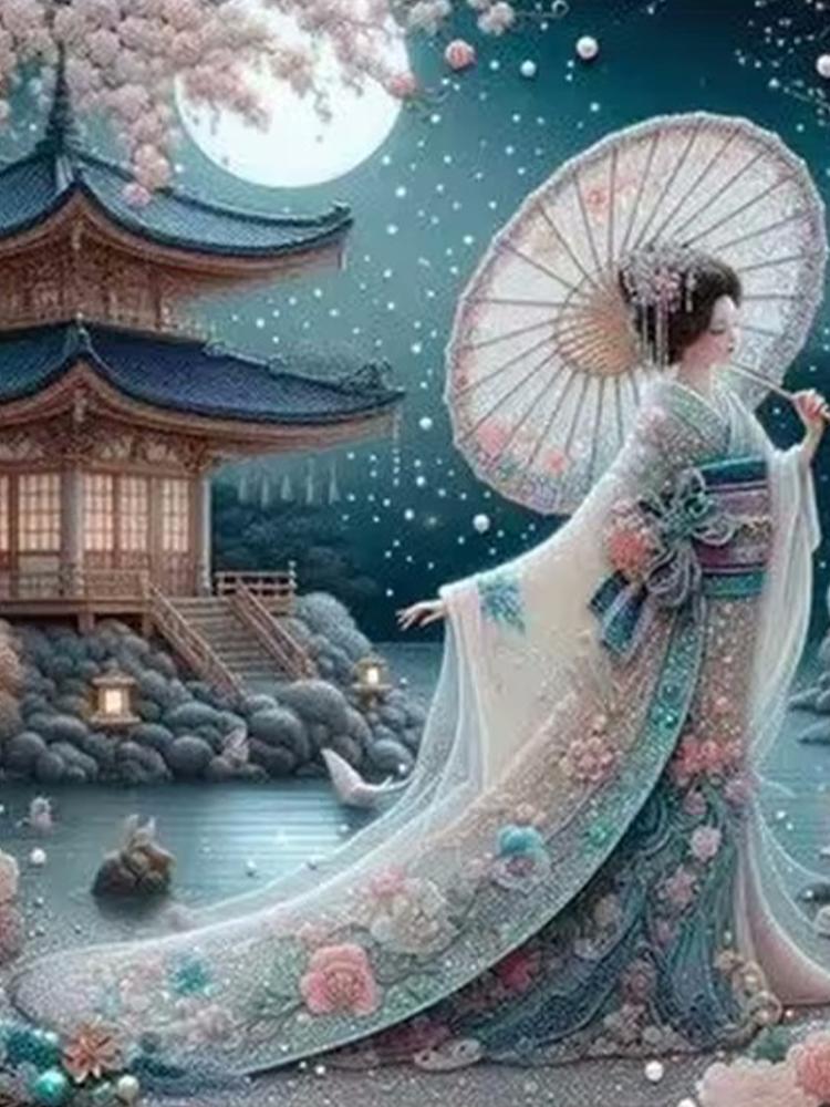 Antiker Stil Regenschirm haltende Frau 5D DIY Diamant Malerei Kit Diamant Stickerei Zimmer Wand Kunst Drucke Home Decor Wandbild Full Round 20x30CM von Joom DACH