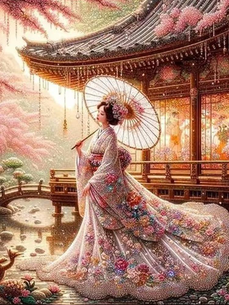 Antiker Stil Regenschirm haltende Frau 5D DIY Diamant Malerei Kit Diamant Stickerei Zimmer Wand Kunst Drucke Home Decor Wandbild Full Round 20x30CM von Joom DACH