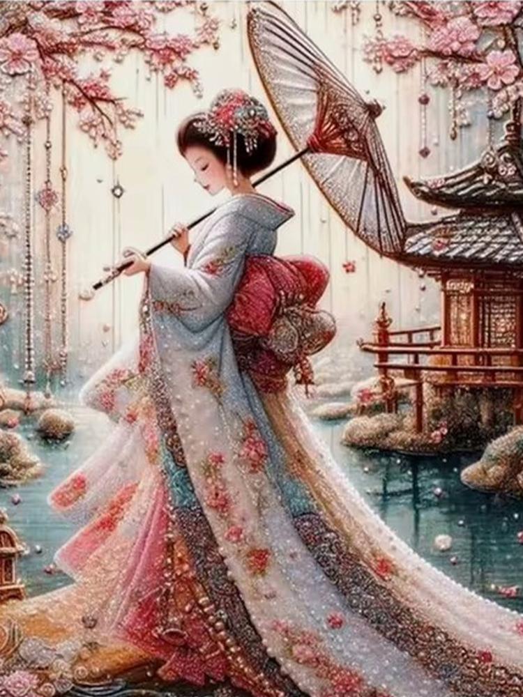 Antiker Stil Regenschirm haltende Frau 5D DIY Diamant Malerei Kit Diamant Stickerei Zimmer Wand Kunst Drucke Home Decor Wandbild Full Round 20x30CM von Joom DACH